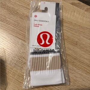 lululemon athletica women’s  Daily Stride Ribbed Crew Socks - White & Beige